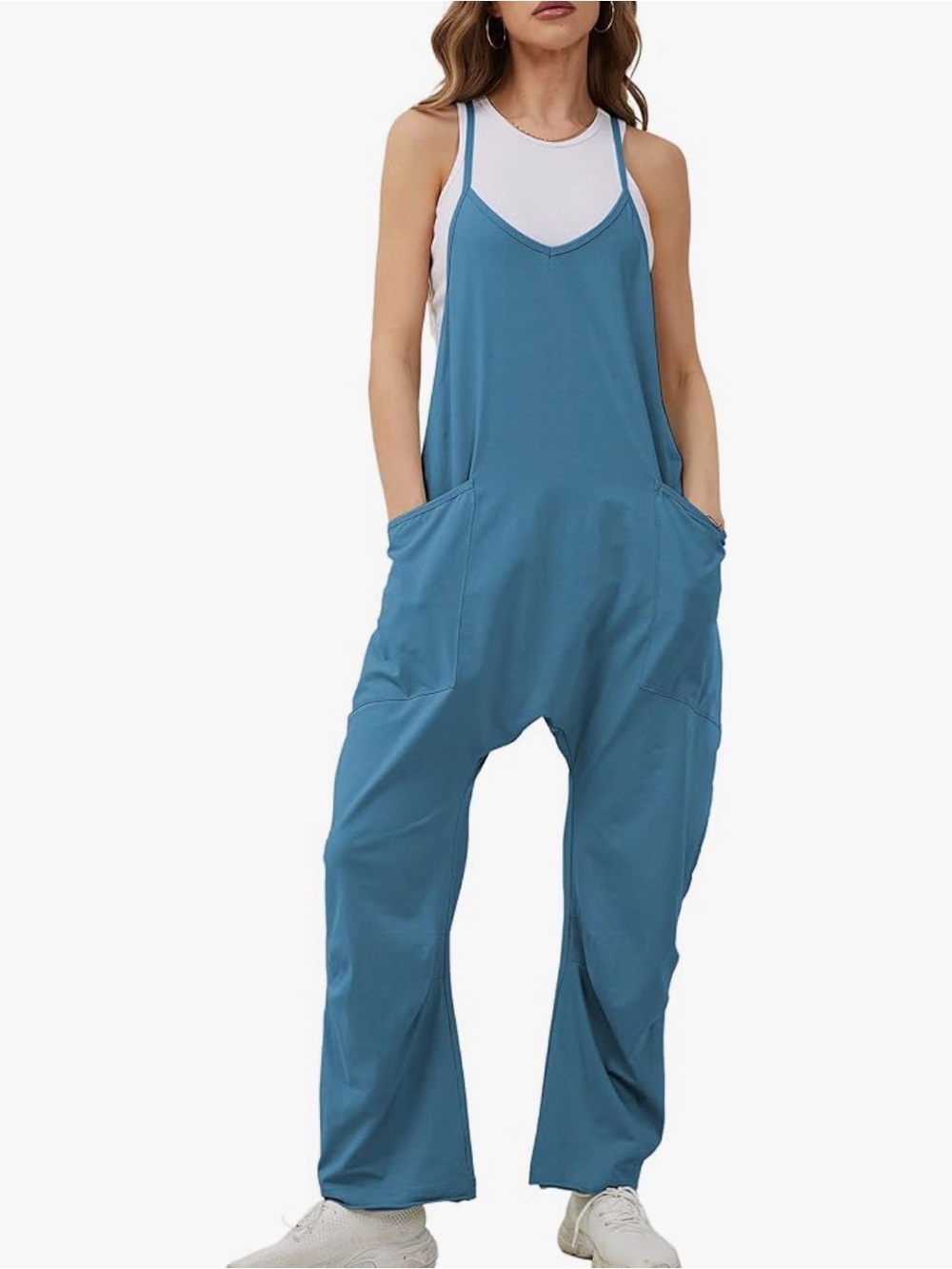 Relaxed Navy Blue Spaghetti-Strap Jumpsuit
